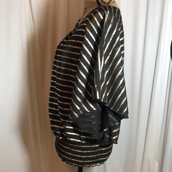 🆕 By and By Black Gold Striped Batwing Blouse Lrg - Picture 2 of 7